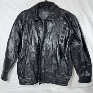 Navarre Italian Stone Design Mens Black Mosiac Genuine Leather Vtg 90s Jacket XL